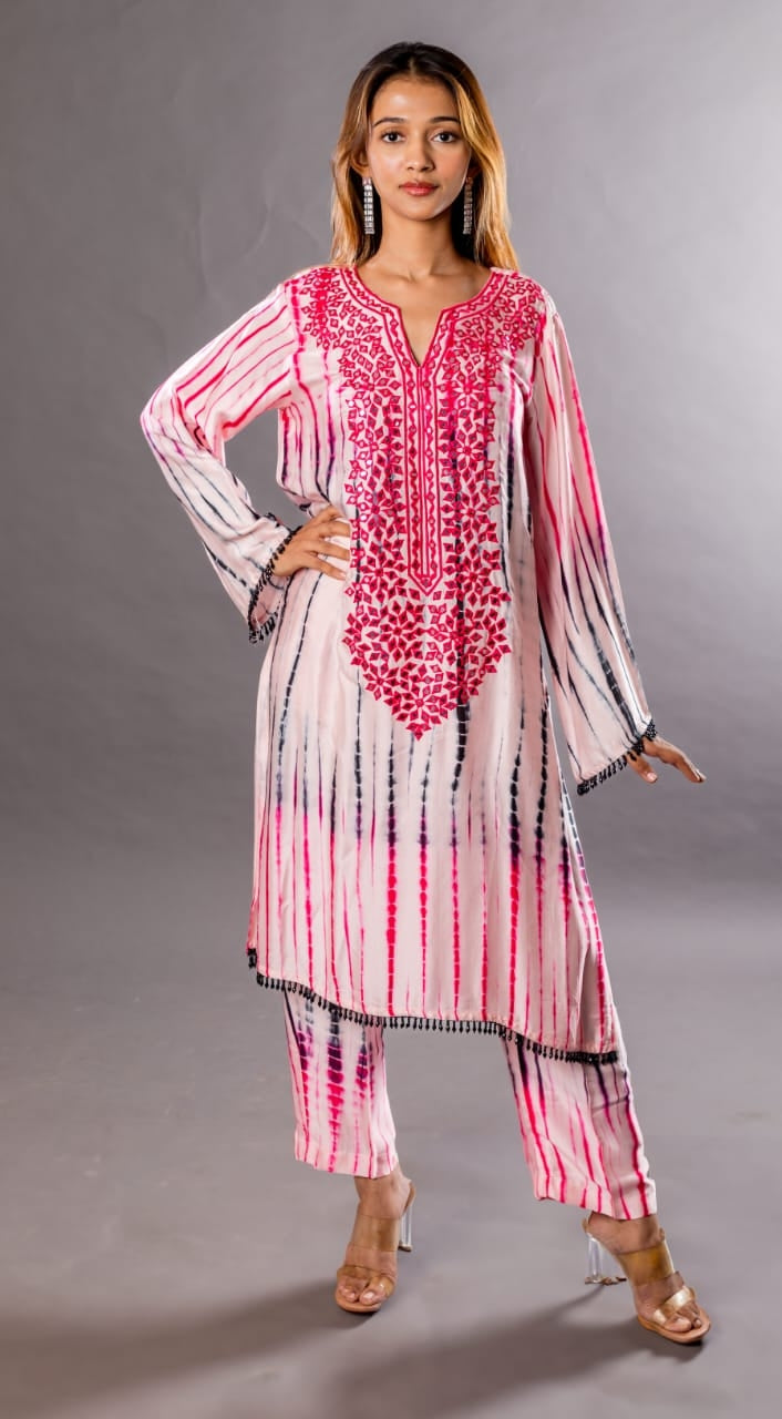 Straight kurta with mirror work along with straight pants