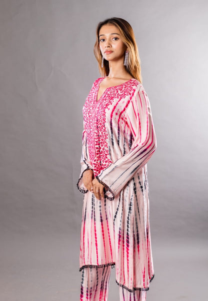 Straight kurta with mirror work along with straight pants